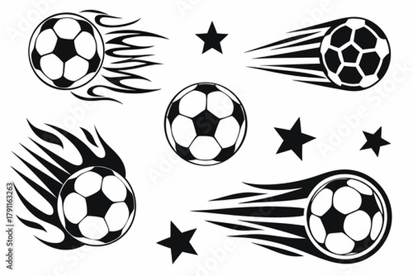 Fototapeta Silhouette Football Graphics with Dynamic Kicks, Motion Trails, and Energy Bursts – Sport Action Vector Illustration