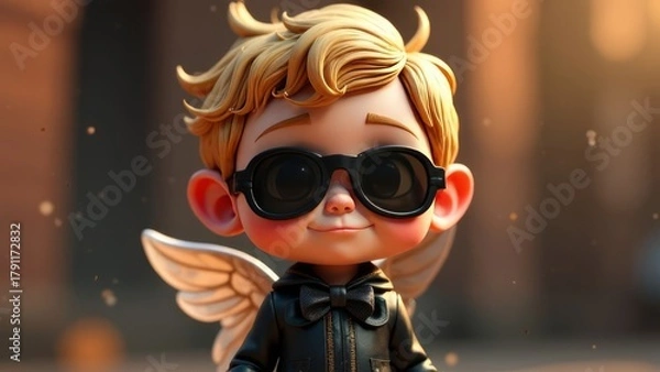 Obraz Brutal boy cupid with wings, Valentine's Day greetings, angel, baby cupid, card, valentine