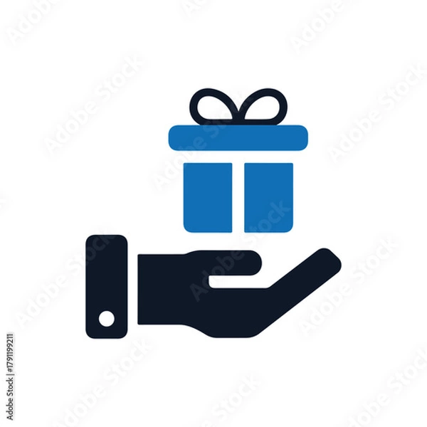 Obraz Hand Holding Gift Box Icon – Charity, Donation, Reward, and Giveaway Symbol Vector Design.
