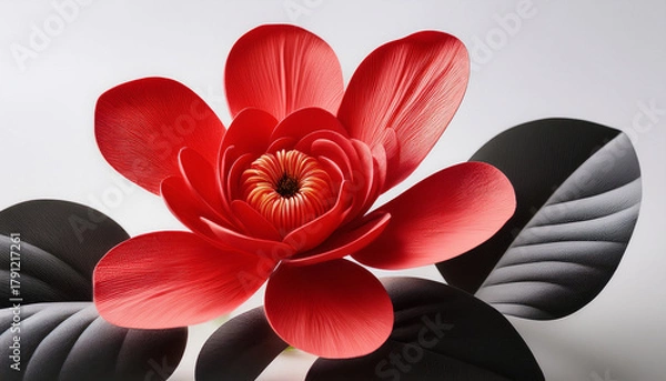 Fototapeta Vibrant Scarlet Blossom Displayed On A Clean White Canvas
