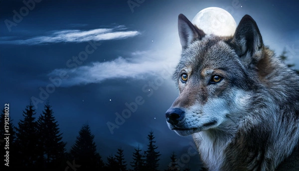 Fototapeta Mystical Wolf Gaze A Wild Canine S Stare Under The Moonlight