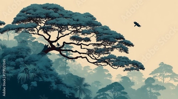 Obraz Beautiful misty morning tree high resolution picture