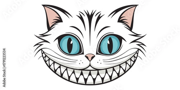 Obraz A fairytale cat, smiling face line art vector illustration on a transparent background.