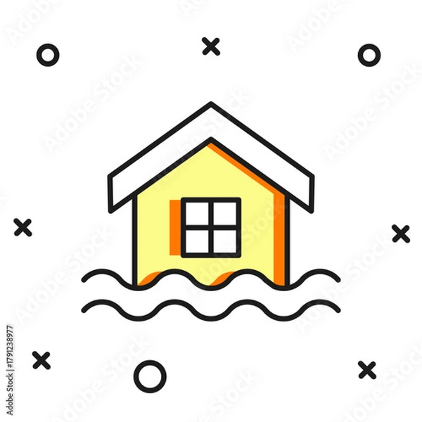Obraz Filled House flood icon isolated on white background. Home flooding under water. Insurance concept. Security, safety, protection, protect concept. Flat filled outline style with shadow. Vector
