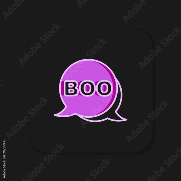 Fototapeta Filled outline Boo speech bubble icon isolated on black background. Happy Halloween party. Flat filled outline style with shadow. Vector