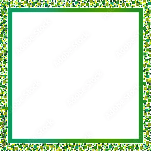 Obraz Square Frame with Mosaic Border of Small Squares in Green, Blue, and Yellow with Solid Green Inner Edge for a Playful, Festive, and Minimalist Decorative Design