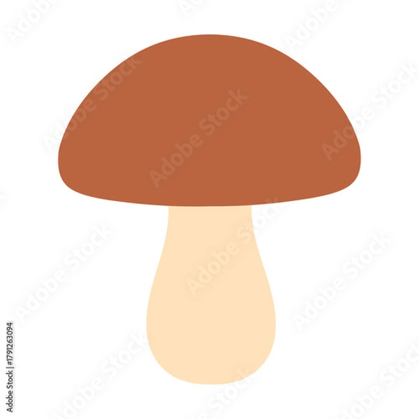 Fototapeta Simple mushroom illustration representing autumn nature and forest harvest. For seasonal design, nature, kids projects and cozy fall composition. Flat vector. Hand drawn. Isolated background.