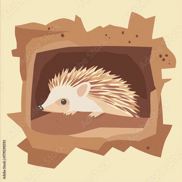 Obraz Cute hedgehog peeking out from burrow with warm earthy tones