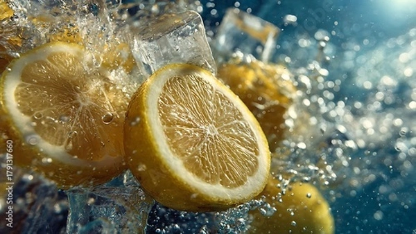 Obraz Lemon and Ice Splash — Refreshing Summer Drink Concept
