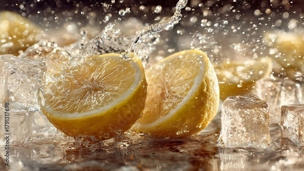 Obraz Lemon and Ice Splash — Refreshing Summer Drink Concept
