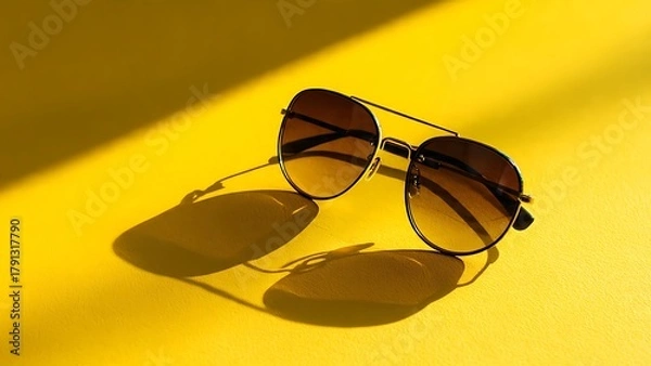 Obraz Sunglasses on Yellow Background with Shadow