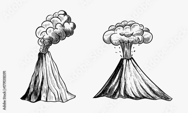 Fototapeta Sketch of two volcano. Hand drawn illustration converted to vector