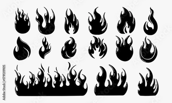 Fototapeta Set of hand drawn flames. Vector