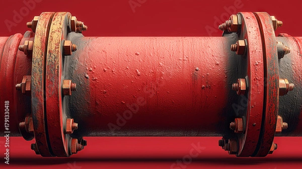 Obraz Rusty red industrial pipe segment photographed close-up showing weathered texture.