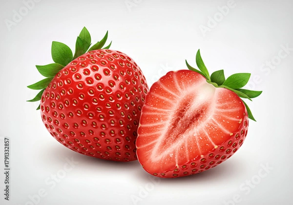 Obraz Fresh Strawberries: A Vibrant Still Life of Whole and Halved Fruit, Highlighting Natural Sweetness and Texture on a Light Background