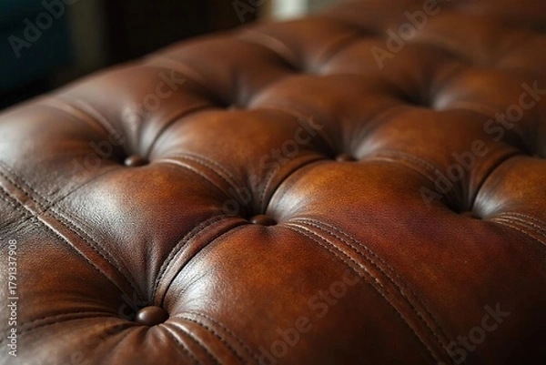 Obraz Richly Textured Brown Leather Bench Upholstery Detail Classic Furniture for Interior Design Projects