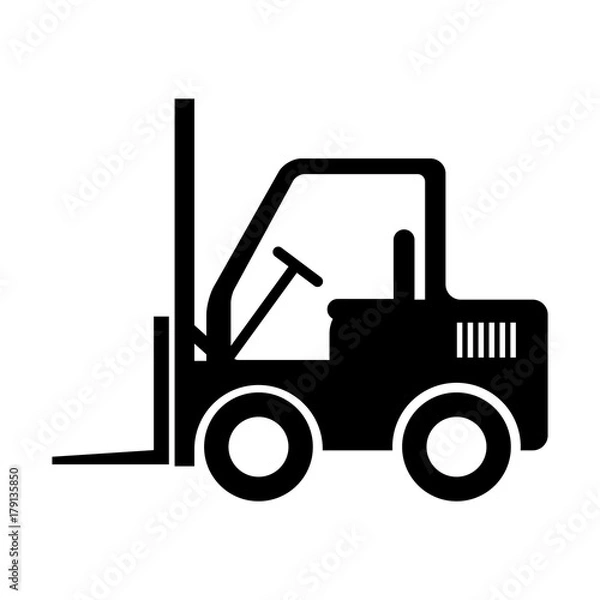 Obraz Black forklift truck vector icon on white background