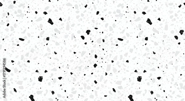 Fototapeta White terrazzo background with small grey and black marble pieces, White terrazzo surface, Elegant grayscale terrazzo wallpaper and flooring