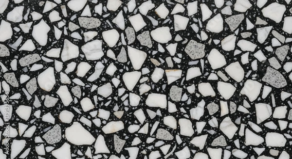 Fototapeta Black and white terrazzo pattern with marble chips, Elegant monochrome terrazzo background, Contemporary black terrazzo texture