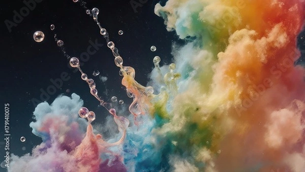 Obraz Colorful smoke and water droplets create a vibrant abstract composition.