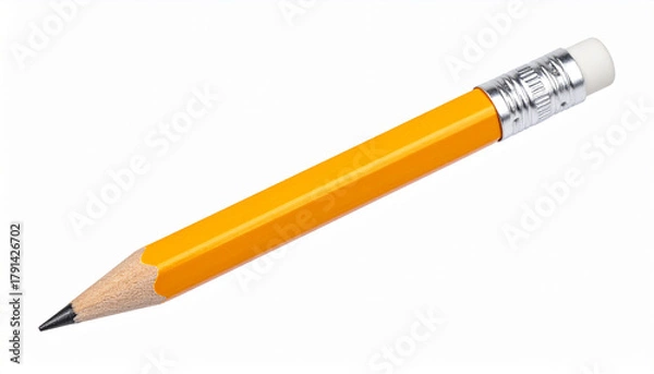 Fototapeta A simple yellow pencil with an eraser on the end, commonly used for writing and drawing