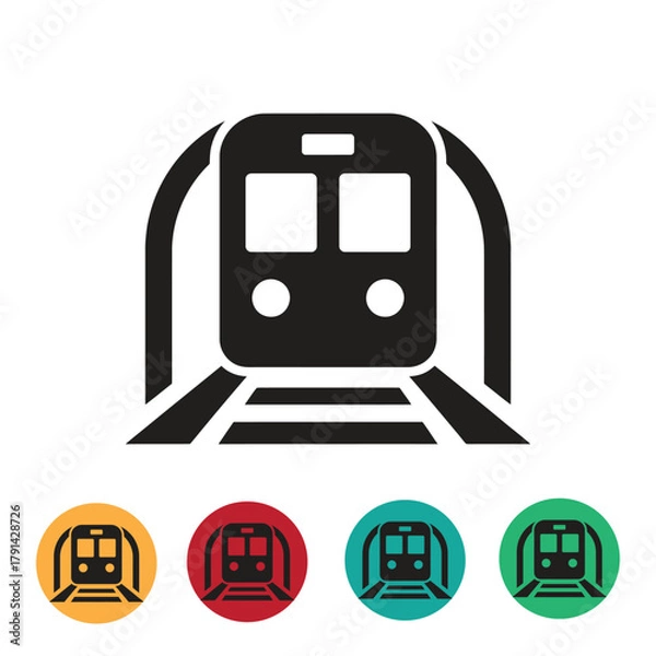 Obraz Modern subway train icon set for transportation maps and app designs, showcasing a sleek and efficient transport system with a vibrant color palette