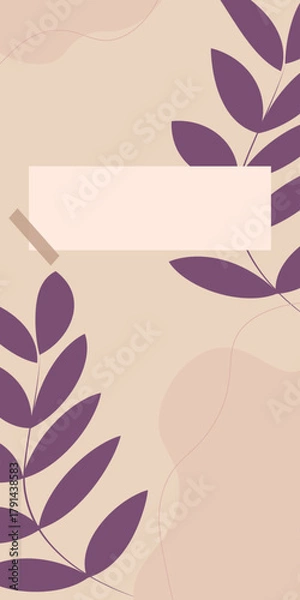 Fototapeta Minimal Botanical Poster Template — Abstract Leaves on Beige Background