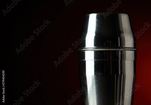 Fototapeta Professional stainless steel mixing vessel, essential bar tool for crafting beverages. Reflective surface catching ambient light, ready for beverage preparation ,studio shot ,chilled