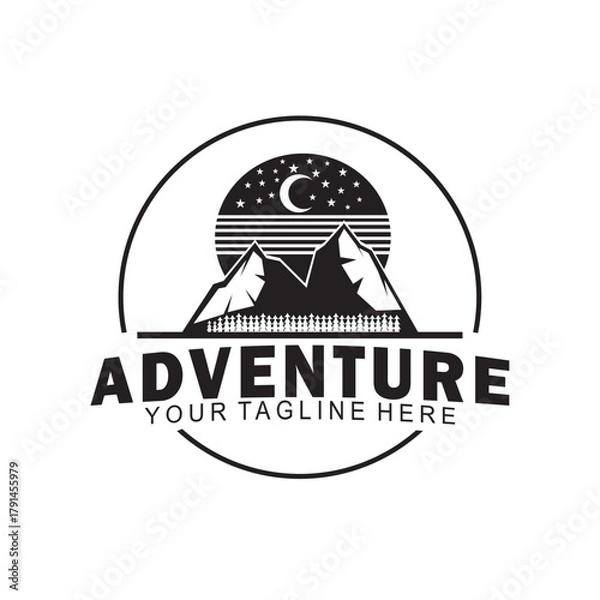 Obraz vector logo of mountain view at night