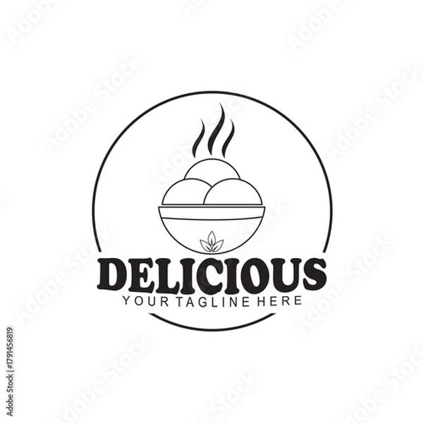 Obraz vector logo of meatballs in a black bowl decorated with smoke