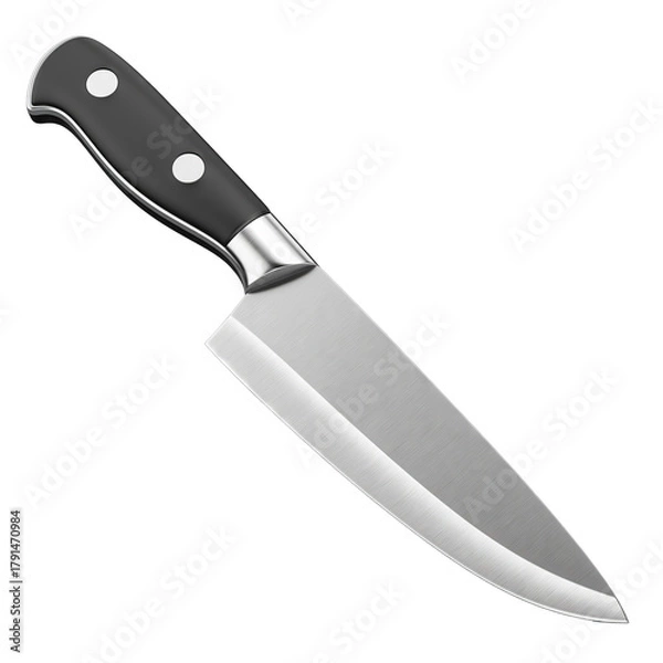 Fototapeta A Chef's Knife with a Black Handle and Silver Blade Isolated on a Transparent Background with Studio Lighting