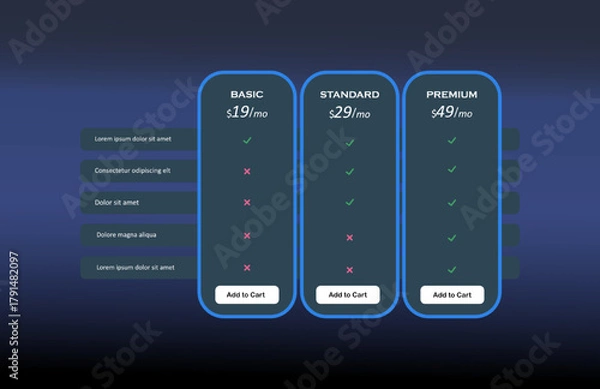 Fototapeta Table Price Comparison. Vector Illustration. Chart Plan Layout Stock Vector