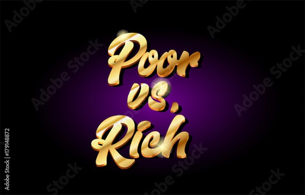 Fototapeta poor vs rich 3d gold golden text metal logo icon design handwritten typography