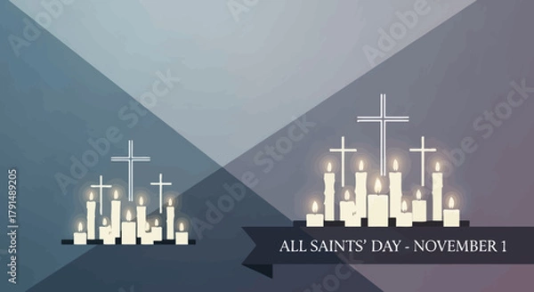 Fototapeta All Saints Day November 1st Commemoration with Crosses and Candles.