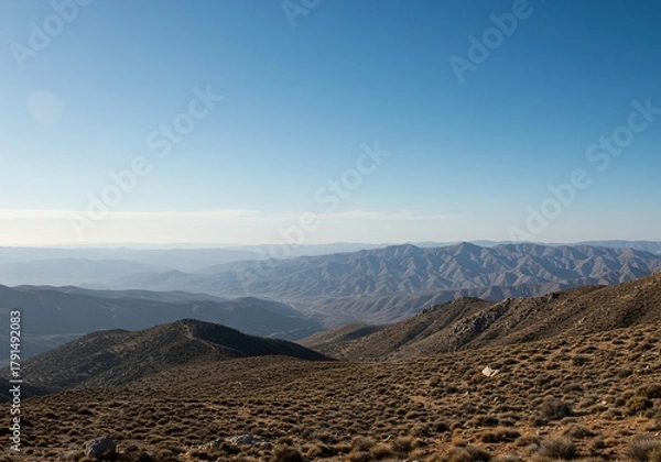 Fototapeta An expansive and stunning panoramic view of a serene natural environment, featuring distant mountains and a clear, open sky above ,calm ,travel ,sweeping view