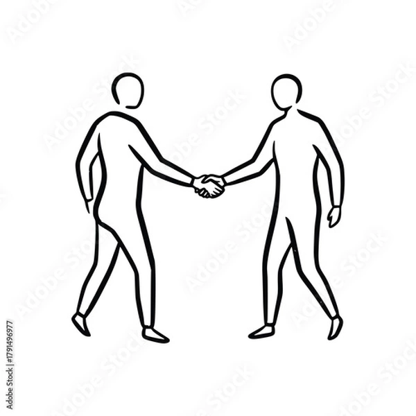 Fototapeta Two figures shaking hands symbolizing agreement and collaboration.