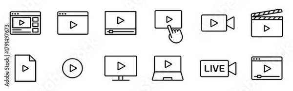 Obraz 動画・映像の編集可能なラインアイコンセット