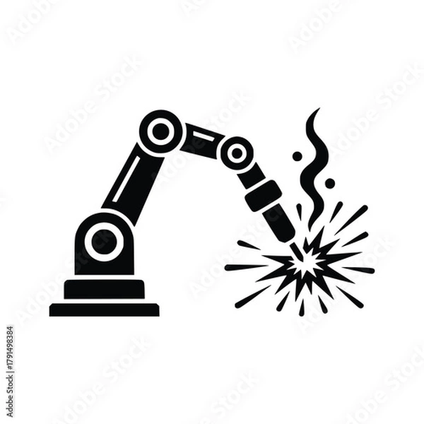 Fototapeta Robotic Arm Welding with Sparks Automation and Manufacturing Concept.