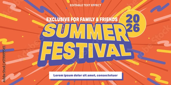 Fototapeta Summer Festival Exclusive Invitation Banner with Orange Dynamic Pop Art Background with Editable Text