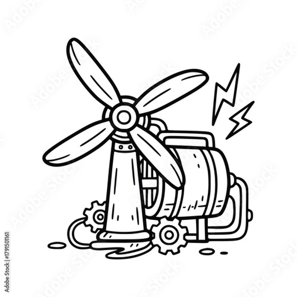 Fototapeta Steampunk Wind Turbine Generator with Gears and Electrical Sparks.