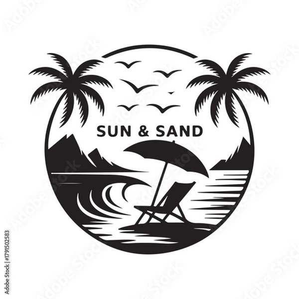 Fototapeta Sun & Sand Tropical Paradise Circular Badge Vector