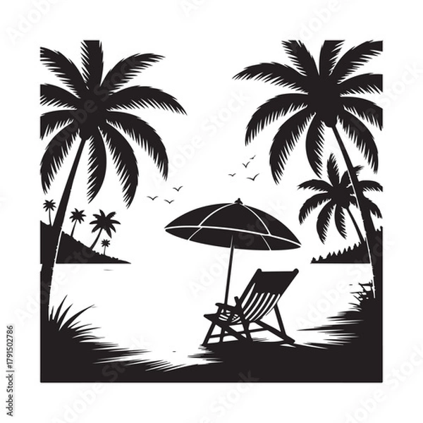 Fototapeta Tropical Palm Tree Sunset Silhouette Vector Graphic