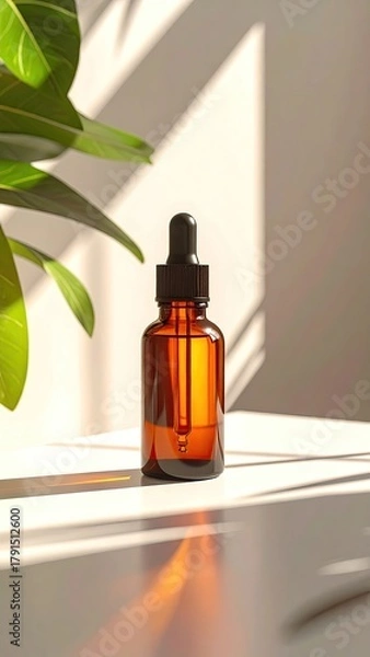 Fototapeta Serum bottle, light & shadow, leaves
