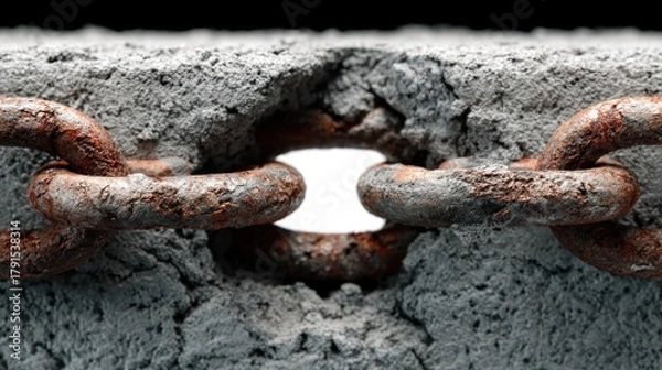Obraz Rusty chain breaking through concrete symbolizing freedom and overcoming obstacles