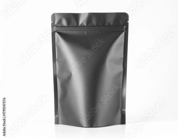 Obraz Empty charcoal zippered doypack or gusseted pouch with a matte finish. Perfect packaging for coffee, tea, snacks, or dry goods branding.
