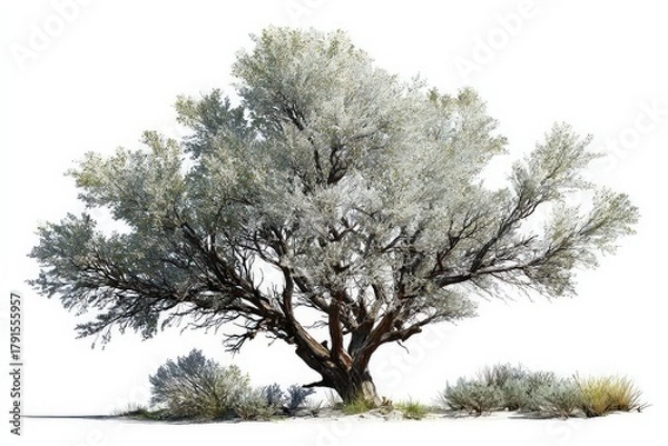 Fototapeta Isolated Tree with Lush Foliage and Subtle Color Variations on White Background