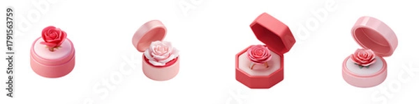 Fototapeta Elegant rose rings in delicate boxes, perfect for romantic gifts, anniversaries, or special occasions, symbolizing love and commitment in a charming way