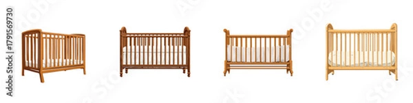 Fototapeta Charming wooden cribs showcasing cozy nursery essentials, perfect for creating a safe and stylish haven for newborns and infants.