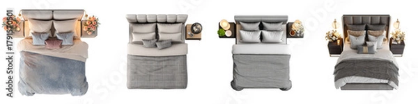 Fototapeta Charming bedroom arrangement showcasing cozy beds with stylish linens and nightstands, creating a relaxing and inviting atmosphere for interior design inspiration