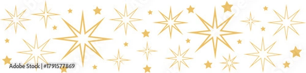 Fototapeta Golden festive stars and sparkling starbursts on a clean white backdrop Vector,Gold stars banner design 